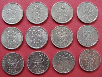 Greece Scarce Set Of Twelve 10 Drachma Coins 1976  To  2000  Head Of Democritus