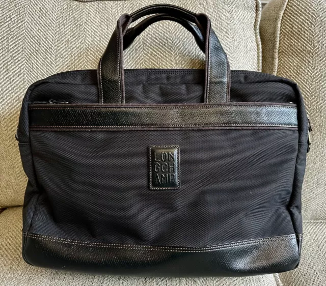 Longchamp Boxford L Briefcase Black Leather and Canvas
