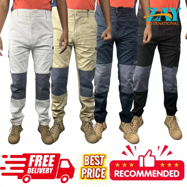 Mens Cargo Pants Work Elastic Cuffed Stretch Cotton Combat Wear 4 Color 280+ GSM