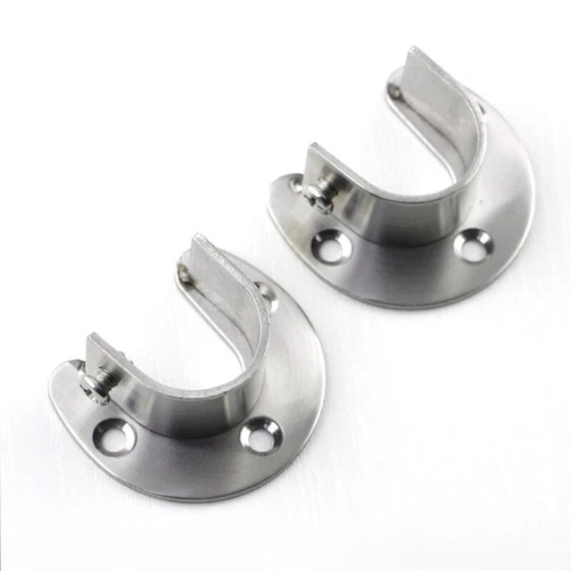 2x Anillos de soporte extremo de soporte de varilla de armario redondo acero inoxidable