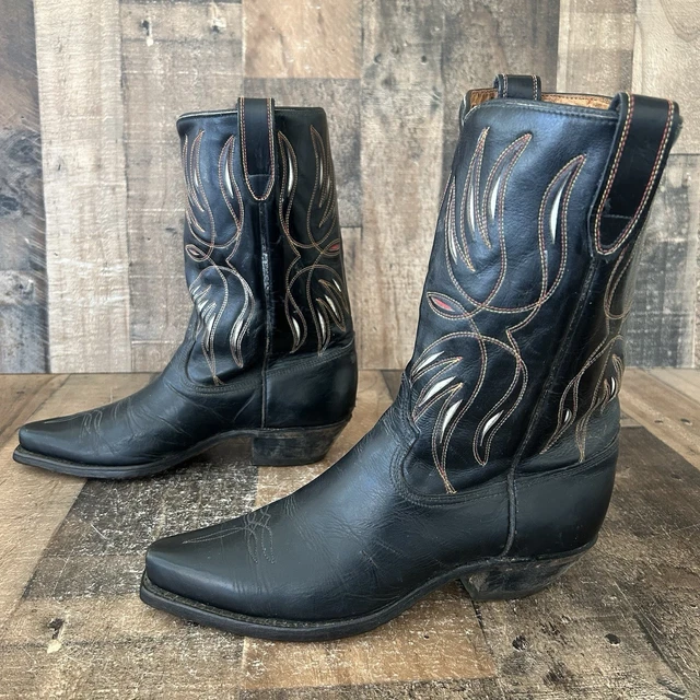 ACME VINTAGE SHORTY Pee Wee Leather Inlay Western Cowboy Boots Mens 8 D ...