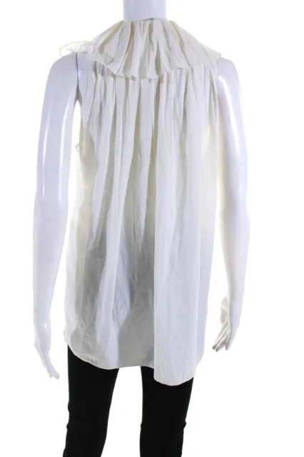 Lanvin Womens Ivory V-Neck Ruffle Sleeveless Tie Front Blouse Top Size 40 3