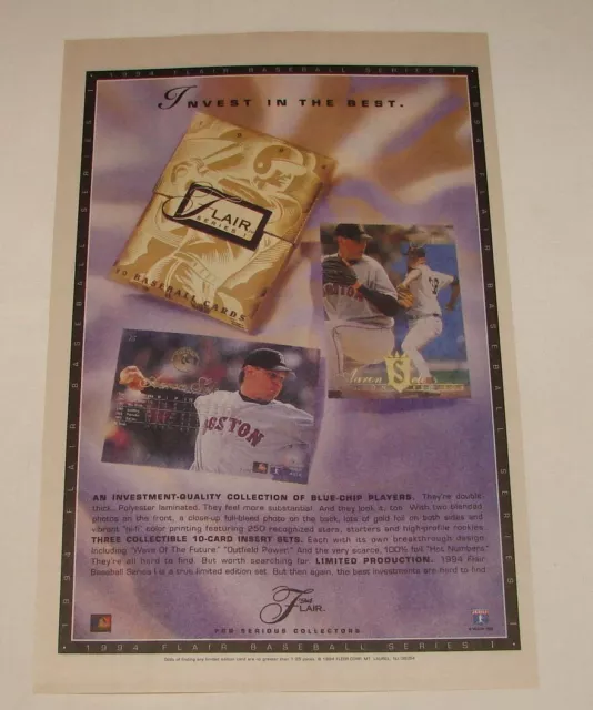 1994 Flair Baseball Carte Serie 1 Ad ~ Aaron Sele