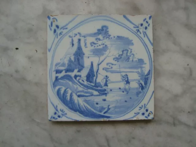 rare 18th century delft handpainted dutch delftware tile golf, sport  kolf