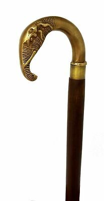 Vintage Solid Brass Elephant Handle Style Victorian Cane Wooden Walking Stick