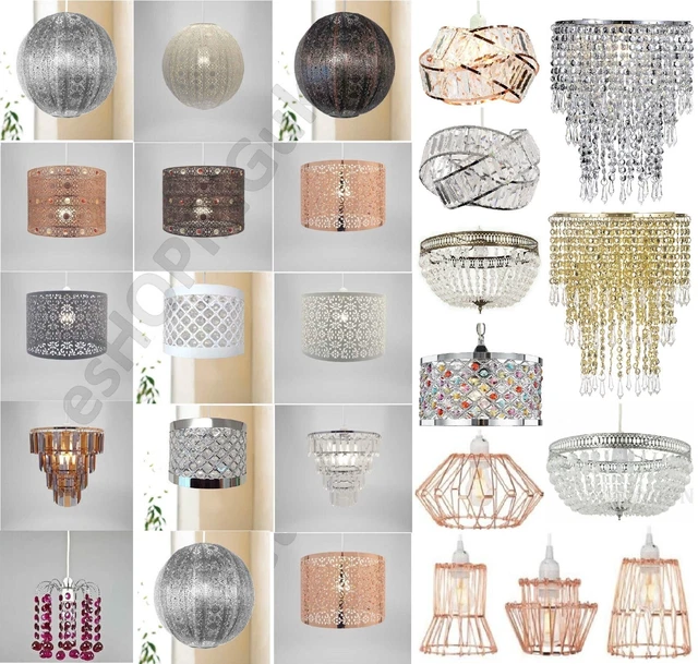 Chandelier Chic Ceiling Light Pendant Shade Crystal Droplet Fitting Easy Fit New