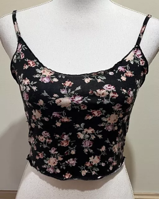 Shein Spaghetti Strap Crop Top ~ Size Small ~ Black Floral