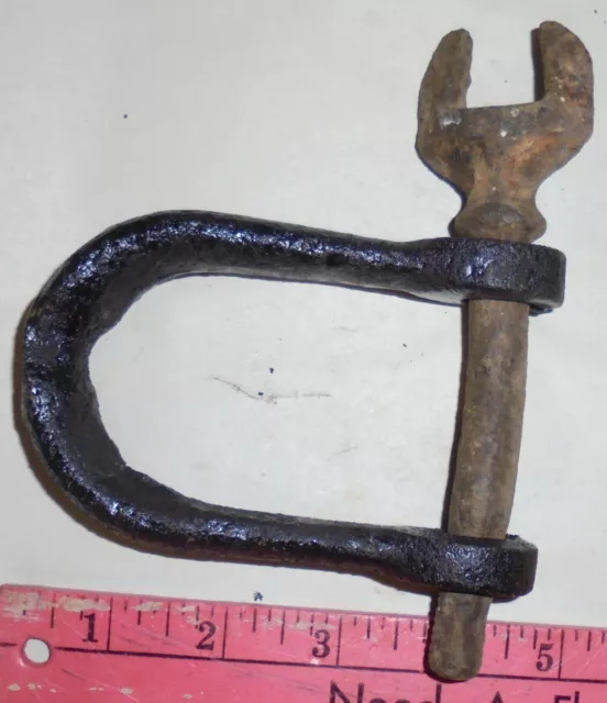 ANTIQUE IRON CLEVIS U HOOK WITH WRENCH PIN,  Steampunk Repurpose. Unique