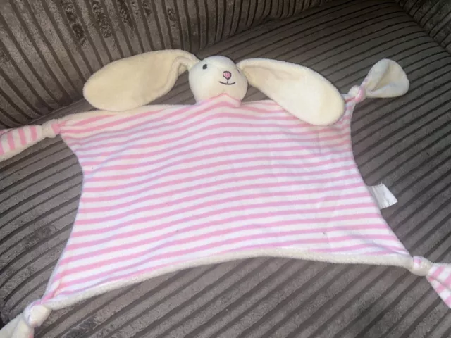JoJo Maman Bebe Baby Soft Toy Comforter Soother Cream Pink Striped Bunny Rabbit