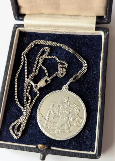 Gorgeous Vintage Sterling Silver St Christopher Pendant Necklace