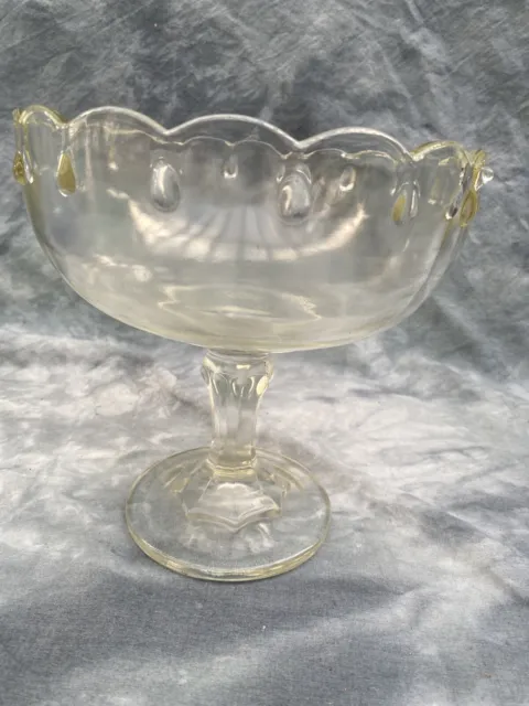 Vintage Indiana Glass Compote Scalloped Teardrop Pedestal Fruit Bowl Candy Dish