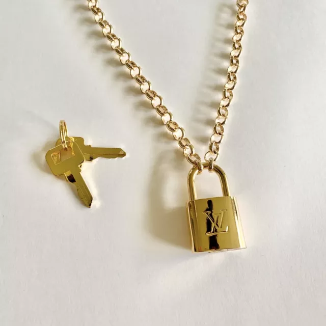 LV Gold Plated Lock And Key Chain 16 Inch Necklace 2