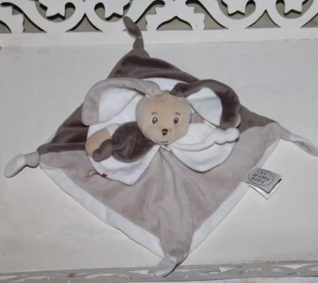 DOUDOU LA GRANDE RECRE  LAPIN PLAT  BEIGE MARRON BLANC grand modèle