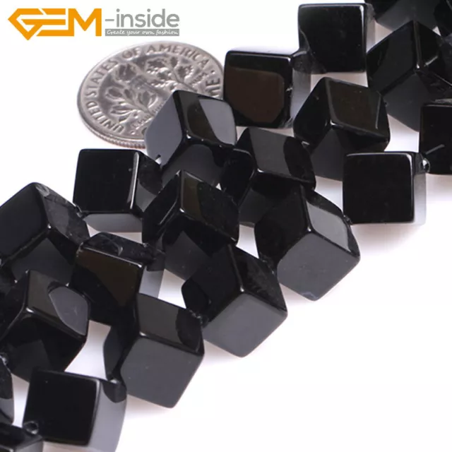 Black Agate Onyx Cube Cubic Gems Loose Beads Jewelry Making 15"DIY 8mm 10mm 12mm