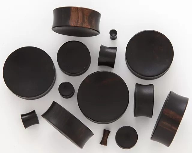 1 Pair 9/16" 14mm Black Areng Organic Natural Wood Concave Saddle Plugs Ear 106
