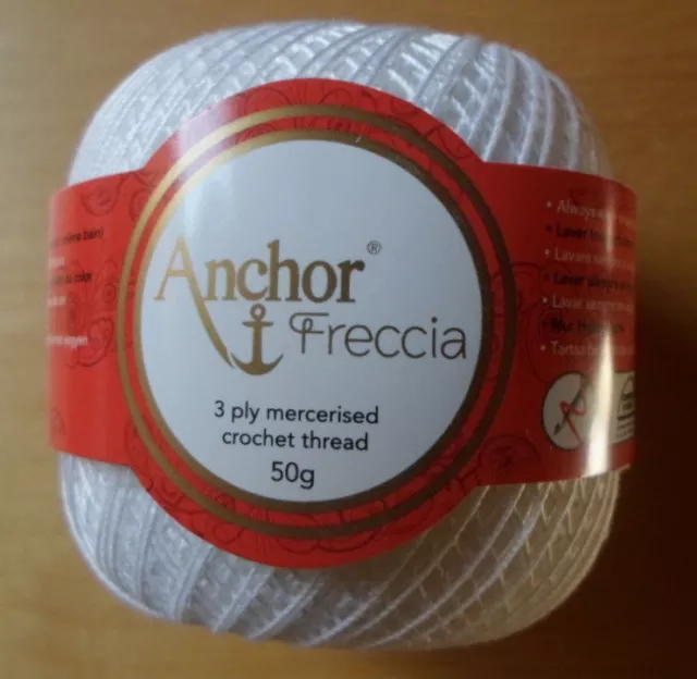 50 gr. feinstes Häkelgarn Anchor Freccia 100 % mercerisierte Baumwolle reinweiß