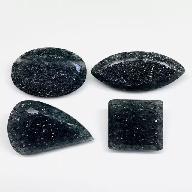 4 Pcs Natural Black Sunstone 23-41mm Mix Cut Loose Faceted Gemstones Lot 184 Cts 3