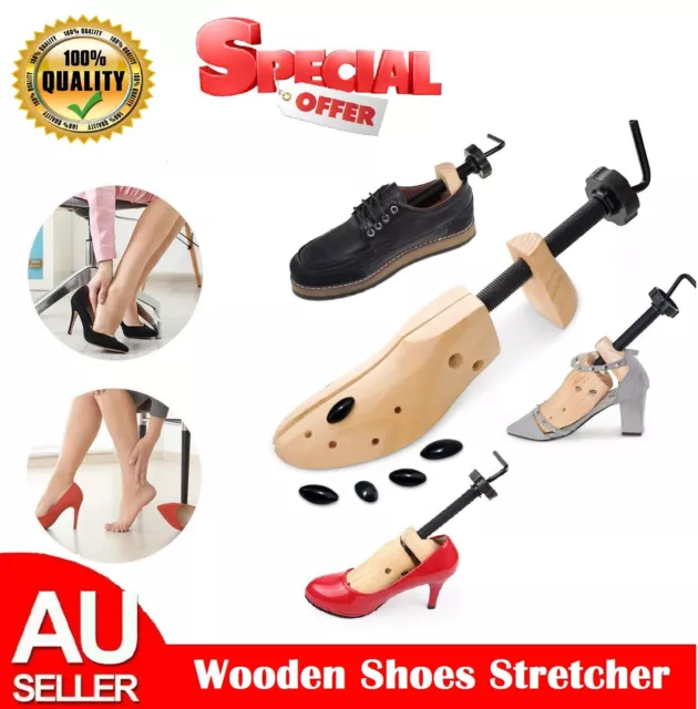 NEW 2 Way Timber Wooden Shoe Stretcher Adjustable Unisex Shaper Expander Plugs