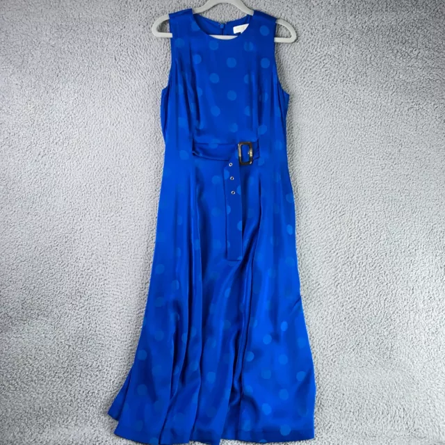 Ted Baker Midi Dress Womens Size 2 US6 Blue Dot Innabel Belted Sleeveless Party