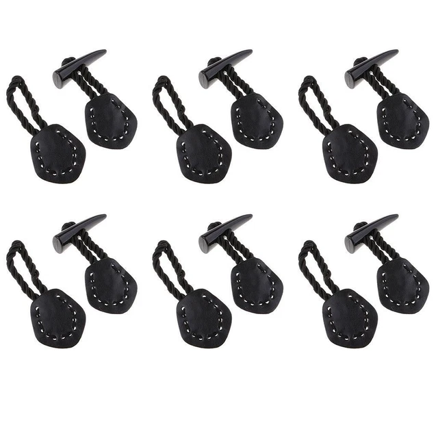 6 Set Lederhornschnecke Schließknopf Manteljacke Duffle DIY Nähen Schwarz 2