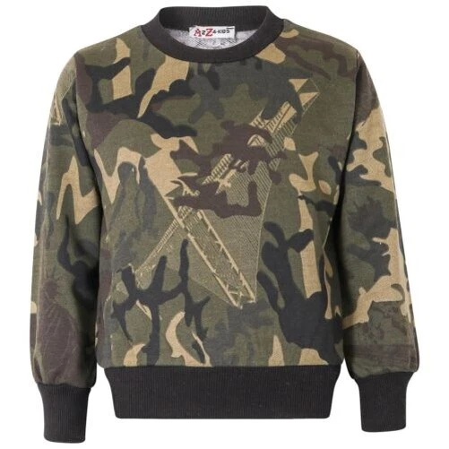 Bambine Bambini Unisex Verde Mimetico Maglione Pullover Maniche Lunghe Felpa