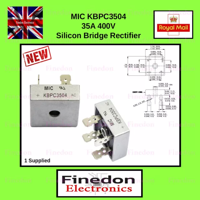 MIC KBPC3504 35A 400V Bridge Rectifier Single Phase UK Seller