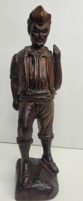 Vintage French Wood Man Statue Figurine Hand Carved Folk Art 17" Tall