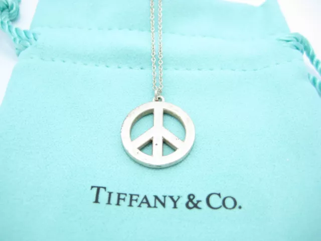 Tiffany & Co. Sterling Silver Peace Sign Chain Link Necklace 16" - Pouch