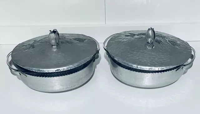 2 Pyrex & Vintage Aluminum Hammered Casserole Dishes & Lids Tulip Rose