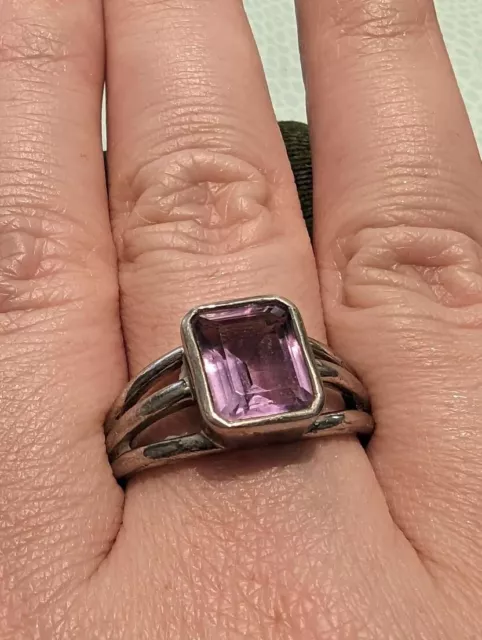 Damenring rechteckiger Amethyst prachtvoller Ring,925 Sterling Silber für Frauen