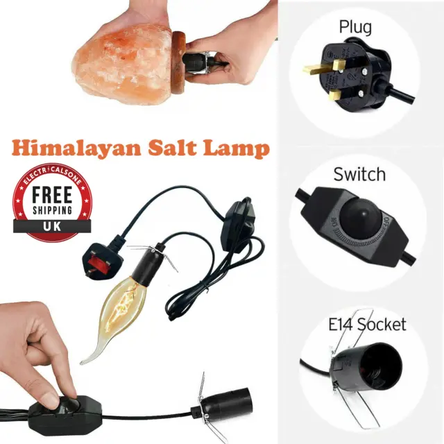 Himalayan Salt Lamp Cord with Dimmer Switch, E14 SES Black UK Plug Light