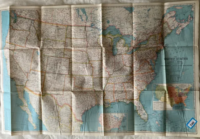 Vintage Folding Map of the United States & Portions of Canada & Mexico 1940