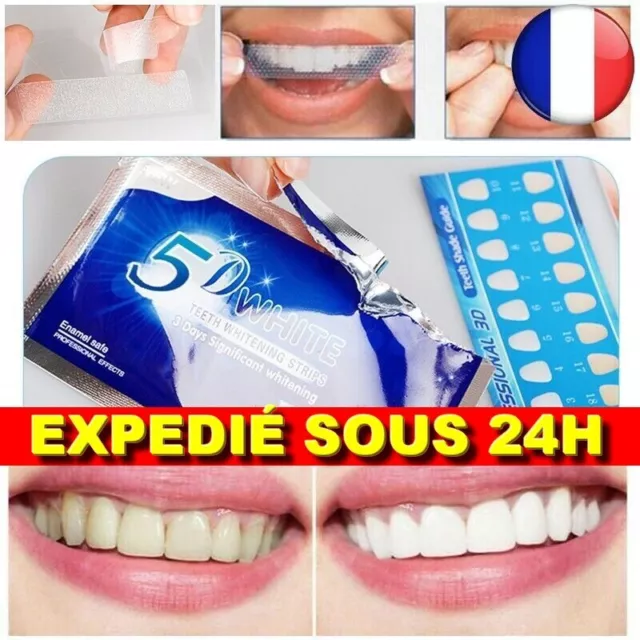 ✅ KIT 28 Bandes White 5D Blanchiment Dents Blanche Gel Soin Hygiène Traitement