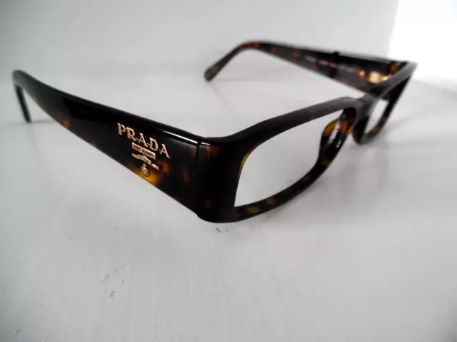 PRADA HAVANA BROWN Gold Rectangular Eye Glasses VPR 22M 53 16