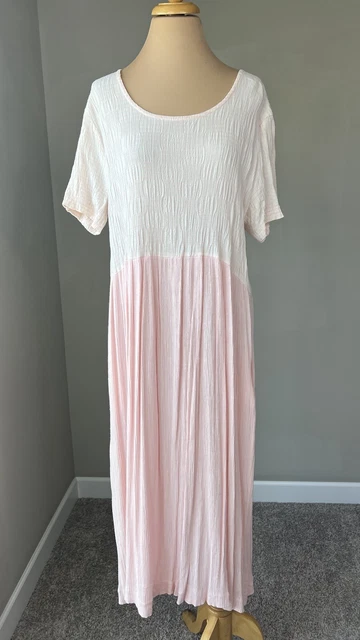Vintage Storybook Heirlooms Pink Seersucker Maxi Dress Women's  L