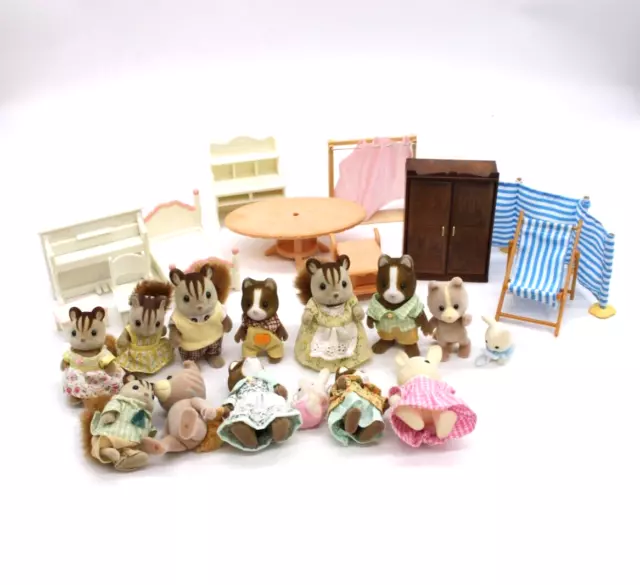 SYLVANIAN FAMILIES BUNDLE Furniture and 14 x Characters Squirrel Family Job Lot