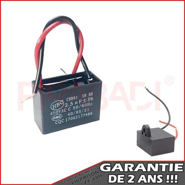 Condensatore CBB61 Per Motore Ventola 2.5 &mu;F 450V 2 Pin &ndash; PF, Nuovo