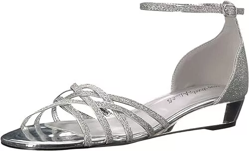 Easy Street Tarrah Faux Leather Crossover Wedge Sandals Silver Glitter 8 WW NEW