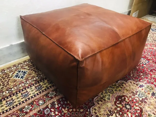 New GOAT Leather Moroccan Ottoman Footstool Vintage Brown Pouffe