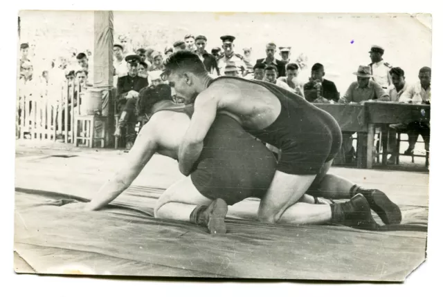 Shirtless handsome young men couple wrestling athlete wrestler gay int vtg photo