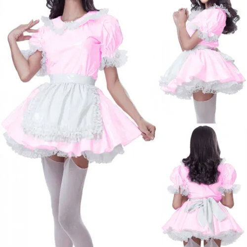 French Sissy Girl Sexy Maid Pink Pvc Lockable Dress Cosplay Costume Tailor Made 16 99 Picclick