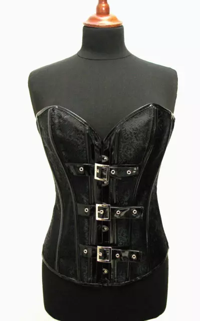 Corsetto broccato e vernice nero corsetto con fibbie ecopelle jacquard gothic