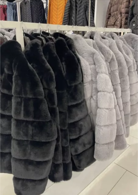 NWT Michael Kors Black Quilted Faux Fur Coat Size M