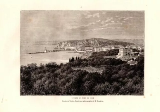 GRAVURE SUR BOIS 19ème ENTREE DU PORT DE NICE