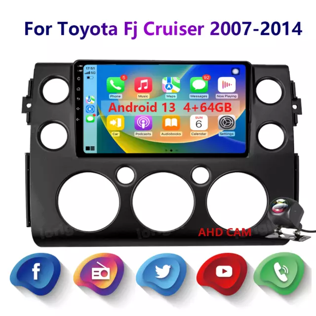 4-64GB Android 13 For Toyota Fj Cruiser 2007-14 Carplay Car Radio WIFI GPS CAM