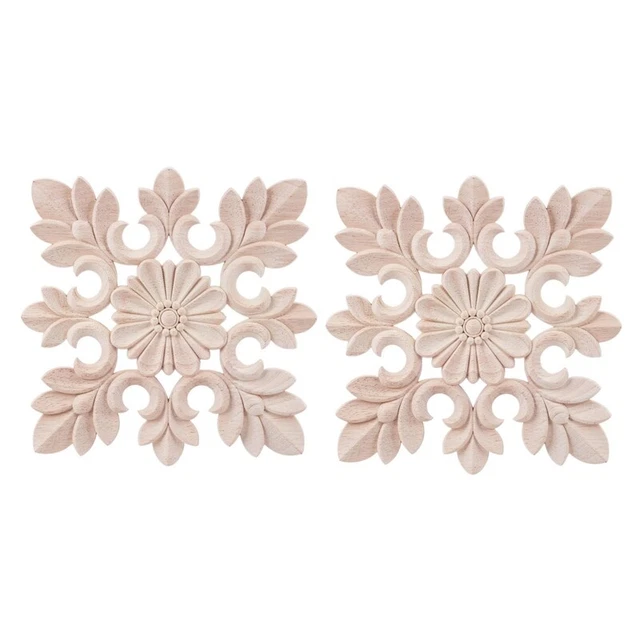 2X Rubber Wood  Floral Decal Craft Onlay Applique Furniture DIY Decor C:20 xX1I7