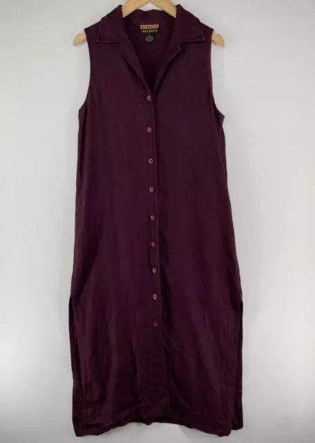 FINITY NATURALS Dress L Linen Shirt Midi Button Front Sleeveless Purple Vtg