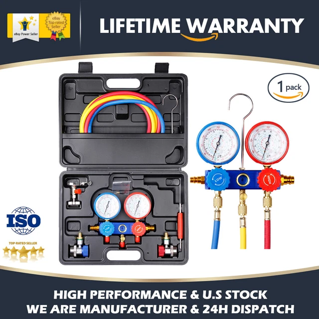 3 WAY MANIFOLD Vacuum Gauge Set R134a R410a R22 A/C AC HVAC Kit CarBole