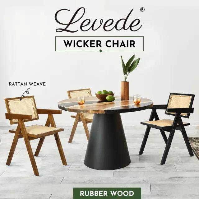 Levede 1x/2xDining Chair Armchair Wicker Wooden Chairs Rattan Accent Lounge Seat