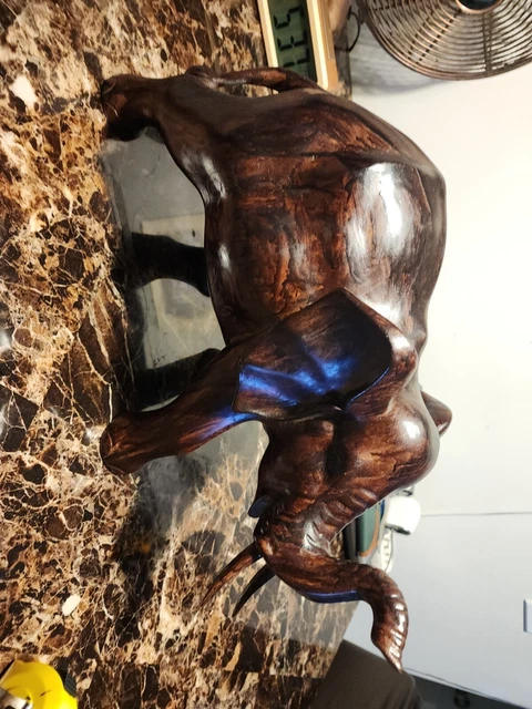 15" Large Wooden Hand Carved Walking Elephant Statue Figurine Sculpture Handmade